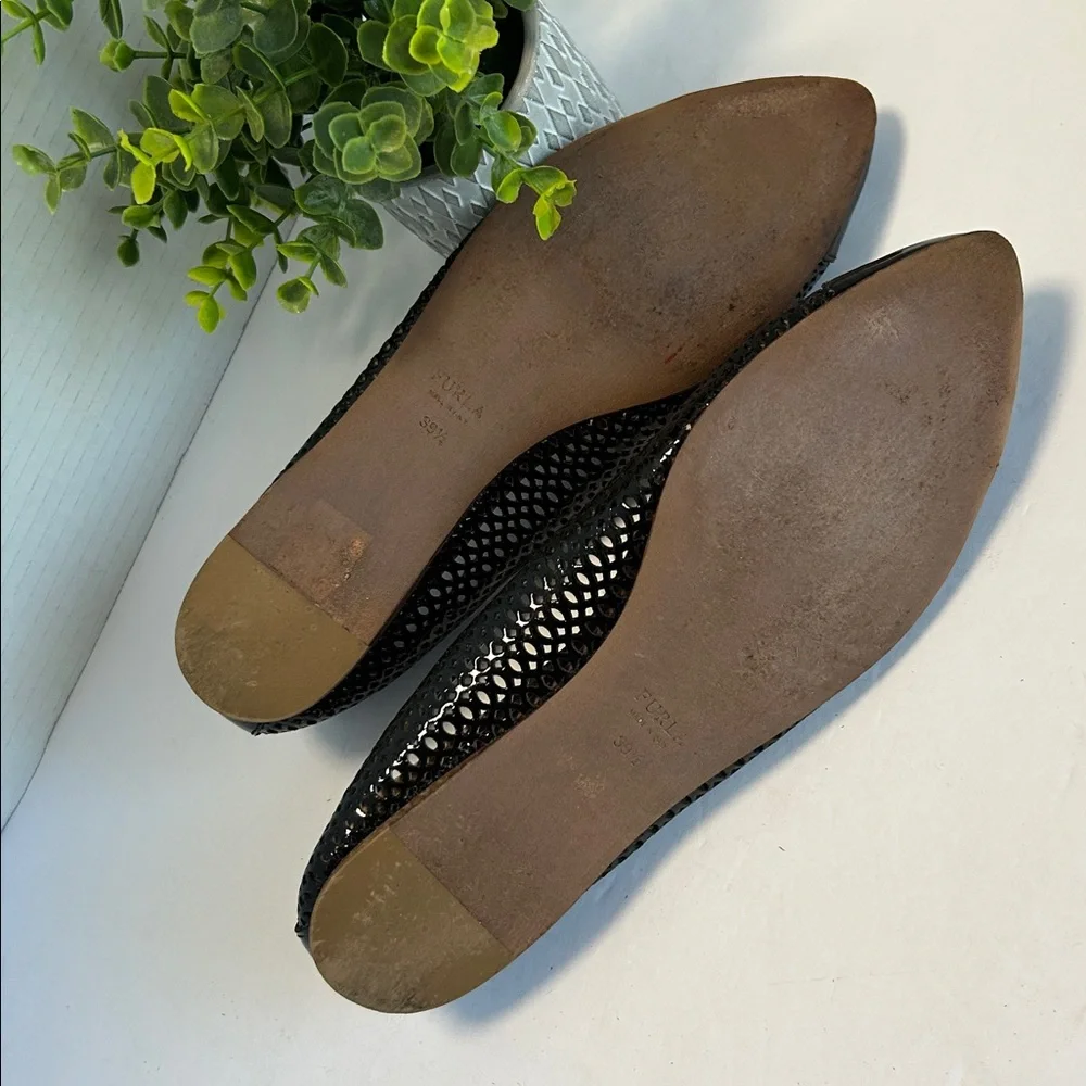 Furla Black Patent Leather Mesh Flats - Picture 10 of 17